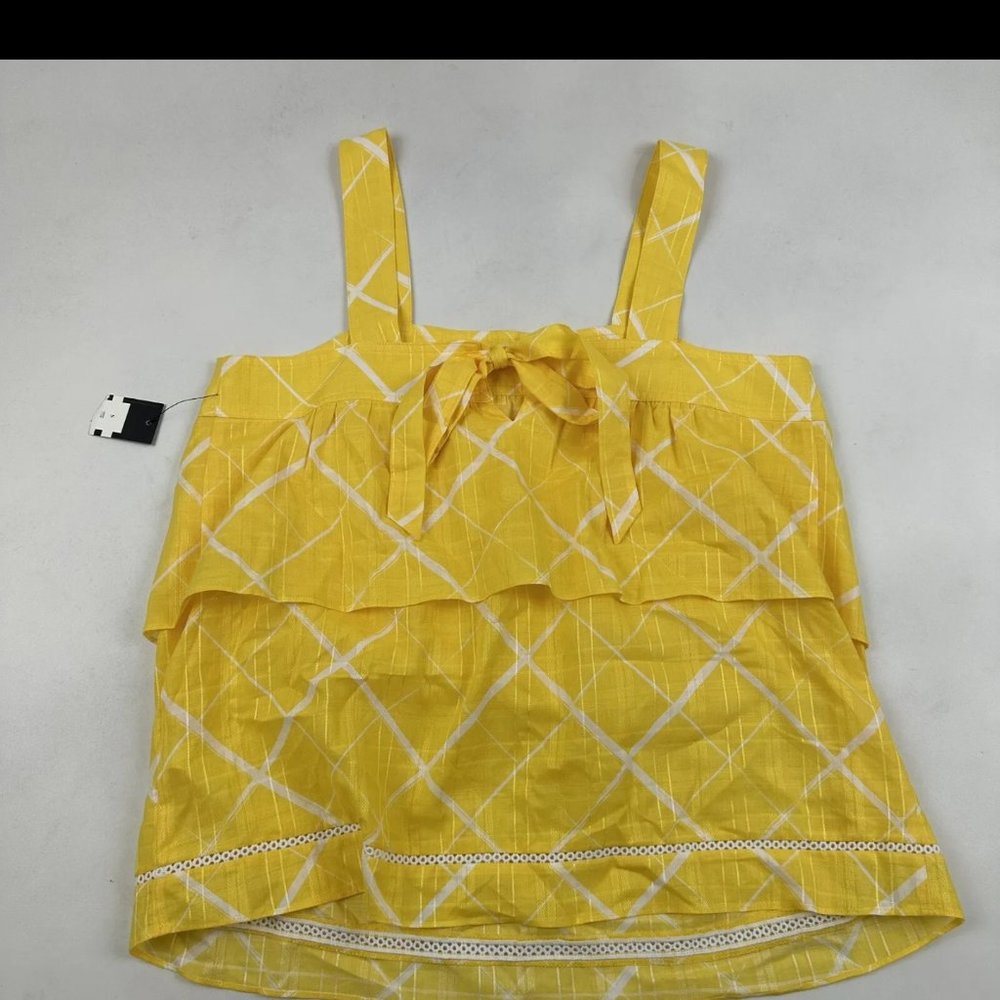 Crown & Ivy Yellow White print Wide Strap Sleeveless Tank Top Cotton XXL - Picture 2 of 10
